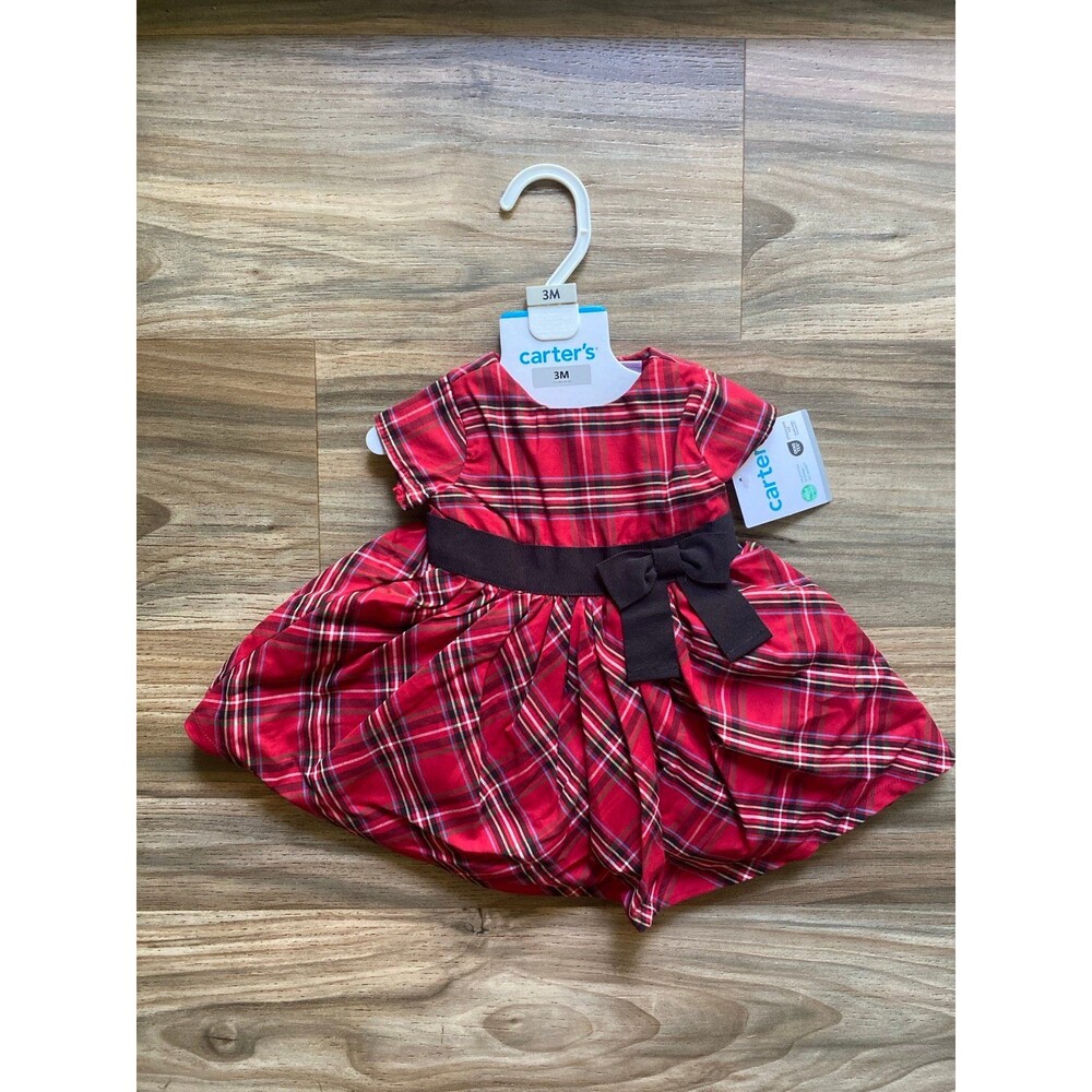 Carter’s Christmas Baby Girls 2-Pcs Red Plaid Dress Holiday Festive w/ Undies 3m